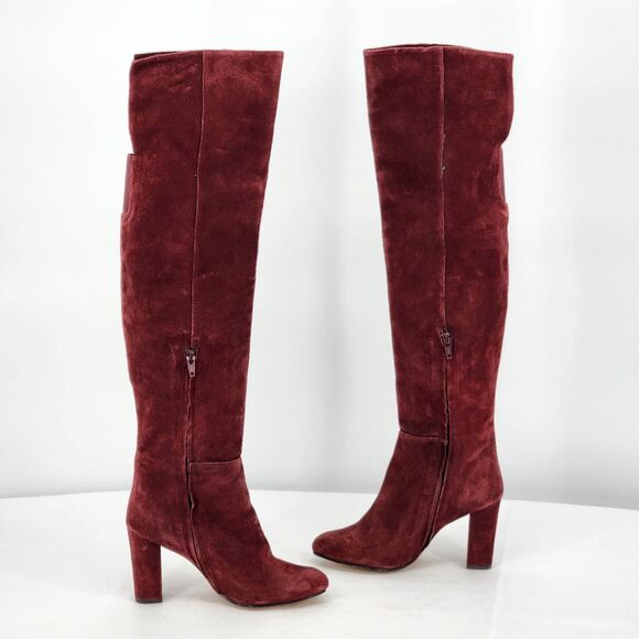 Halogen Noble Suede Over The Knee Burgundy Red Heeled Boots Size 5 - Picture 5 of 11